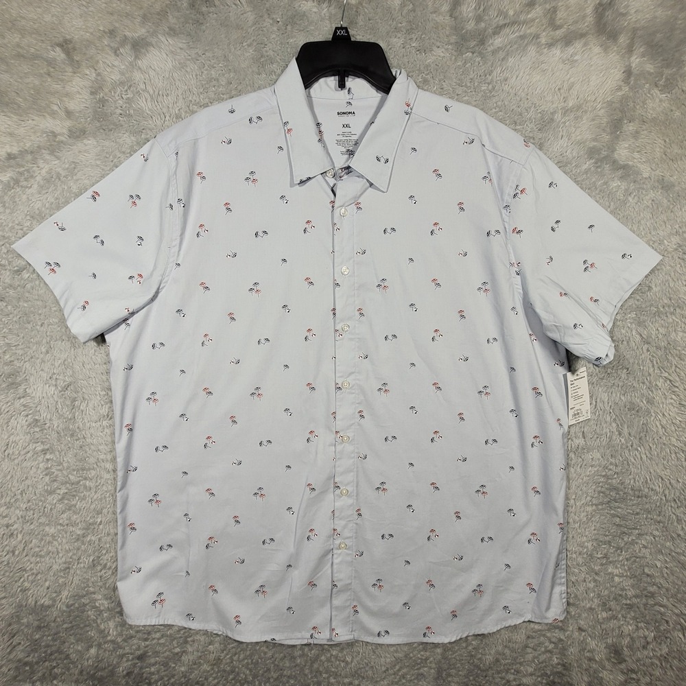 Sonoma Goods For Life XXL Mens Umbrella Print Performance Shirt Blue NWT